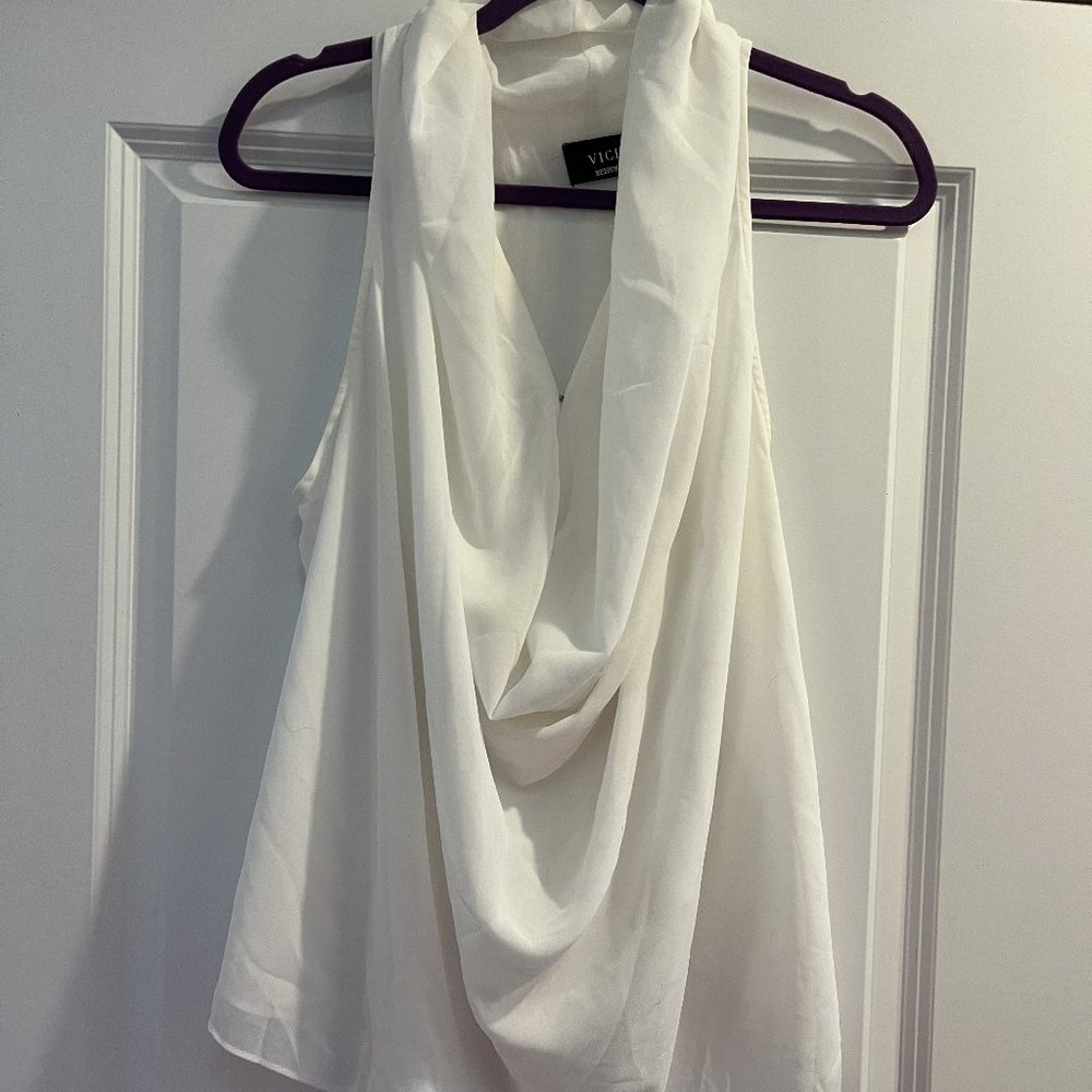 Vici White Chiffon Cowl Neck Sleeveless Top M